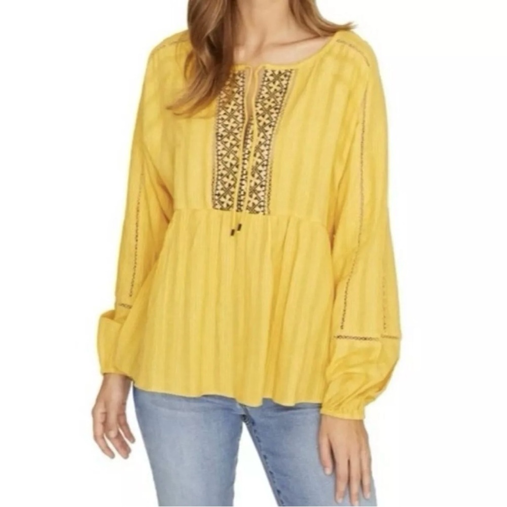 Sanctuary Golden Yellow Embroidered Peasant Boho Top Balloon Sleeves Empire M